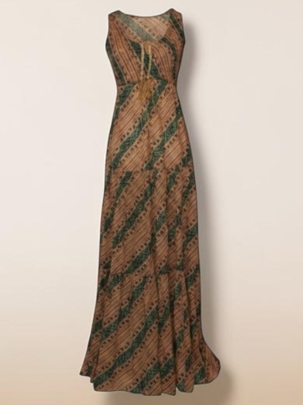 JODY T of CA VINTAGE 70s Bohemian Peasant Cotton Maxi Dress Green/Tan Size 9